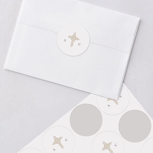 Church Cross Wedding Stickers Pure White Circle
