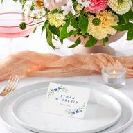 Watercolor Crest Place Cards Cornflower Signature