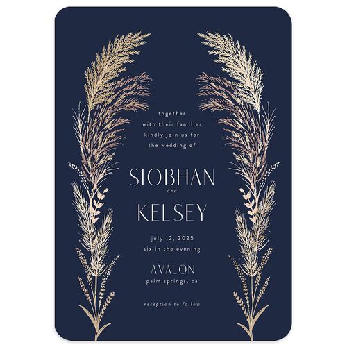 Regal Pampas Wedding Invitations Gold Navy Signature Blank No Rounded
