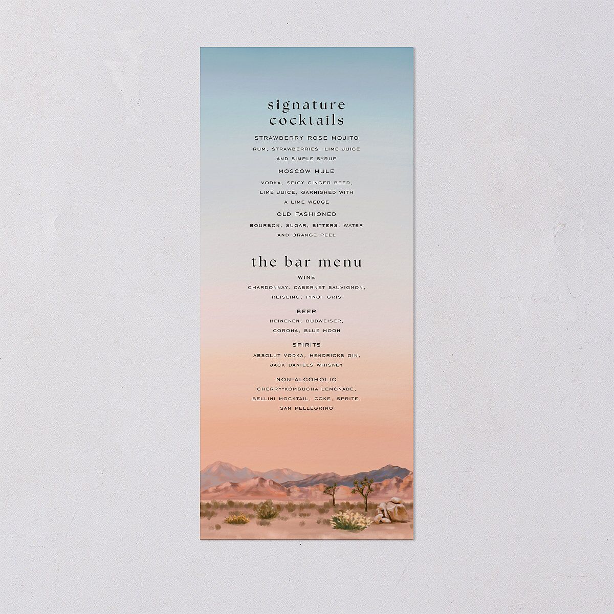 Desert Cactus Menus Peach Fuzz Signature