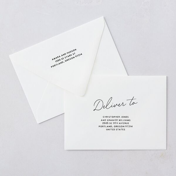 Hand Drawn Wavy Border Save The Date Card Euro Envelopes White Pure White Both Recipient and Return Addresses Luxe Signature