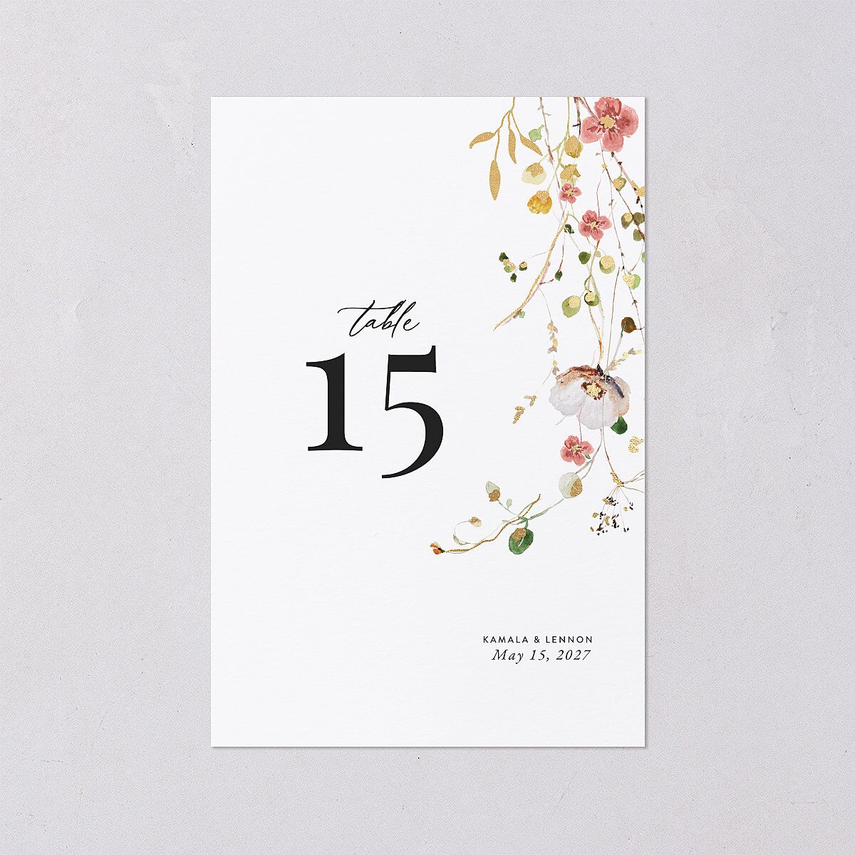 Glistening Wildflower Foil Table Numbers Gold Soft Peach Signature