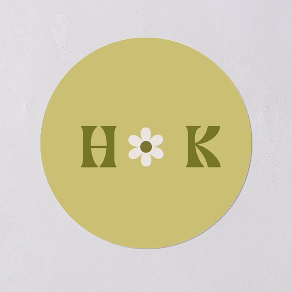 Simple Retro Daisy Wedding Stickers Meadow Circle