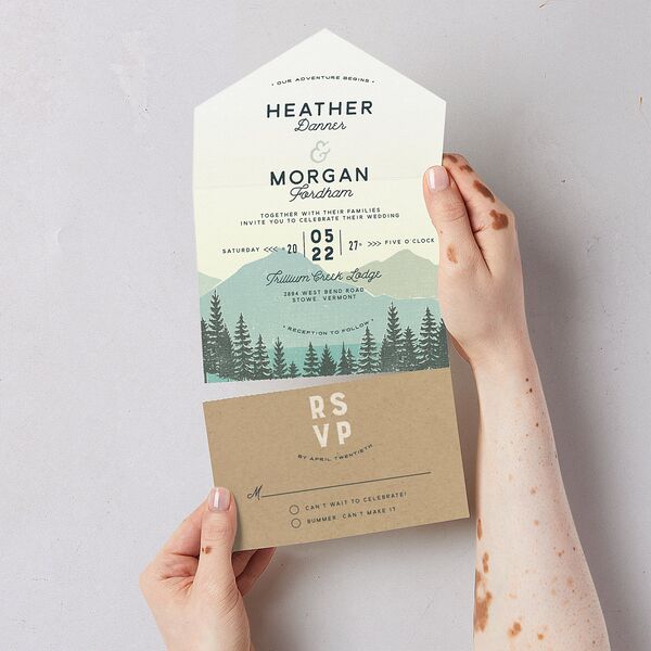 Vintage Mountain All-in-One Wedding Invitations Pool Signature Light Both Recipient and Return Addresses No