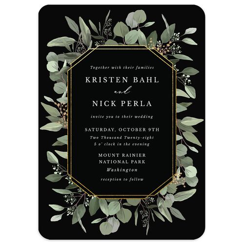 Eucalyptus Frame Wedding Invitations Midnight Signature Blank No Rounded
