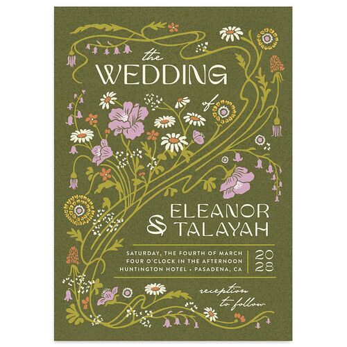 Wildflower Nouveau Wedding Invitations Dark Camo Signature Blank No Standard