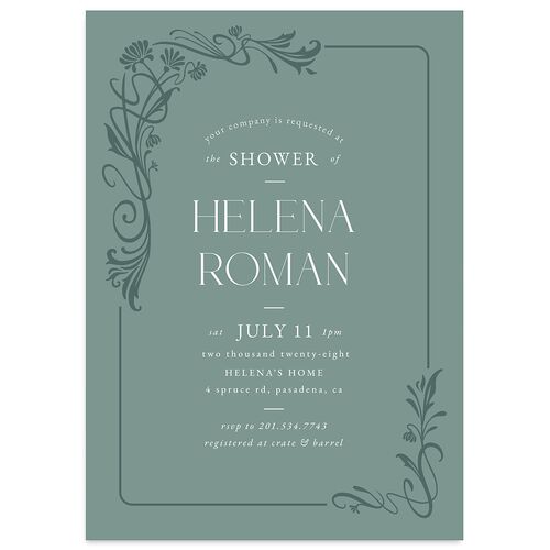 Nouveau Frame Bridal Shower Invitations Dusty Blue Signature Blank Standard