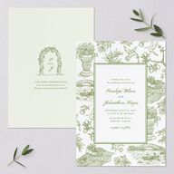 Elegant Italian Toile Wedding Invitations Greenery Signature Blank No Standard