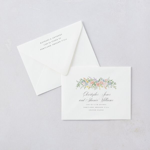 Glamorous Regency Garden Thank You Card Euro Envelopes by Bridgerton White Sage Both Recipient and Return Addresses Luxe Signature