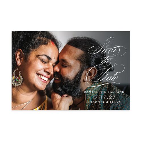 Vintage Flourish Save the Date Postcards Moody Blue