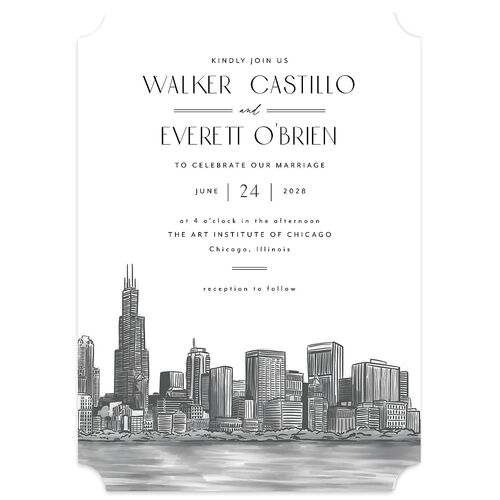 Watercolor Chicago Wedding Invitations Licorice Signature Blank No Ticket