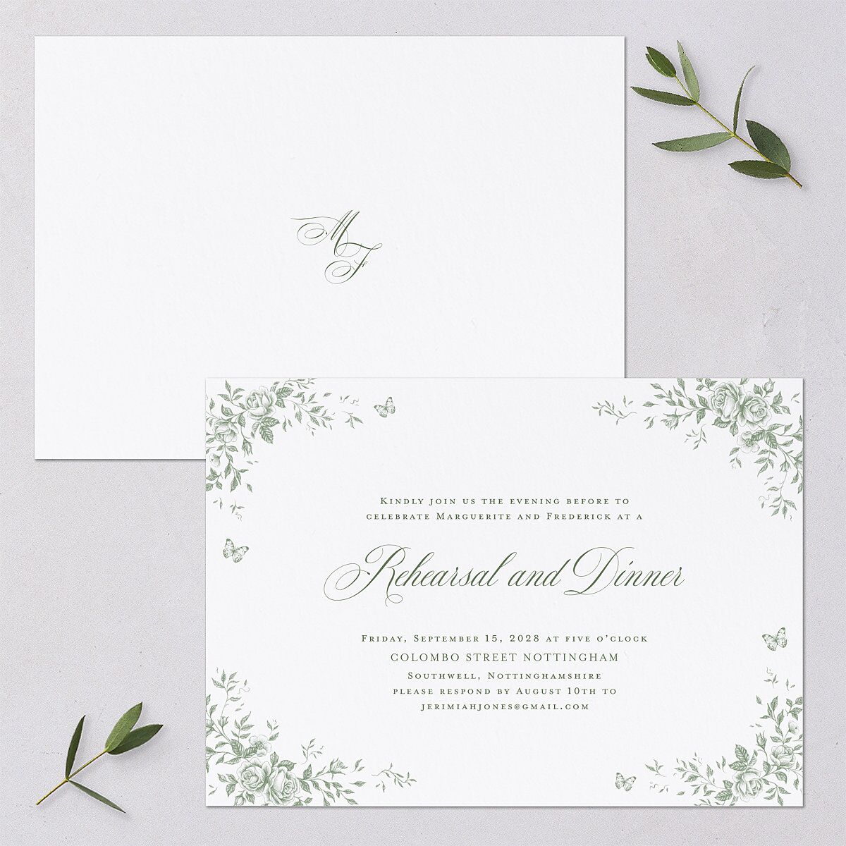 Elegant Rose Crest Rehearsal Dinner Invitations Deep Olive Signature Blank Standard