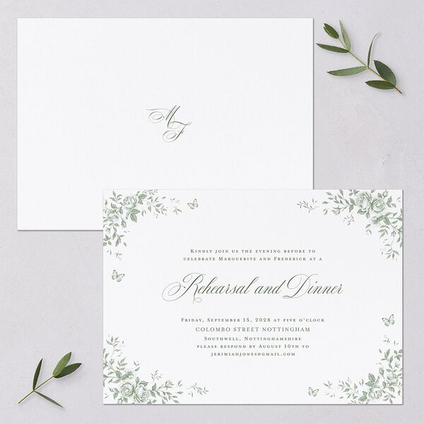 Elegant Rose Crest Rehearsal Dinner Invitations Deep Olive Signature Blank Standard