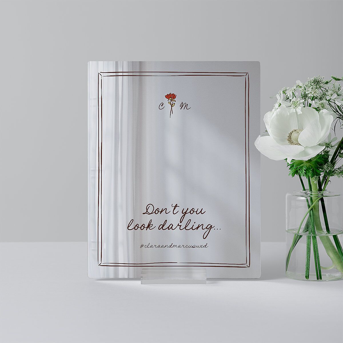 Hand Drawn Tablescape Mirrored Acrylic Tabletop Sign X-small Linen Mirrored Acrylic XS Tabletop Table Standard