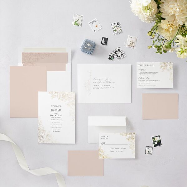 Gilded Florals Wedding Invitations Gold Blossom Signature Blank No Standard