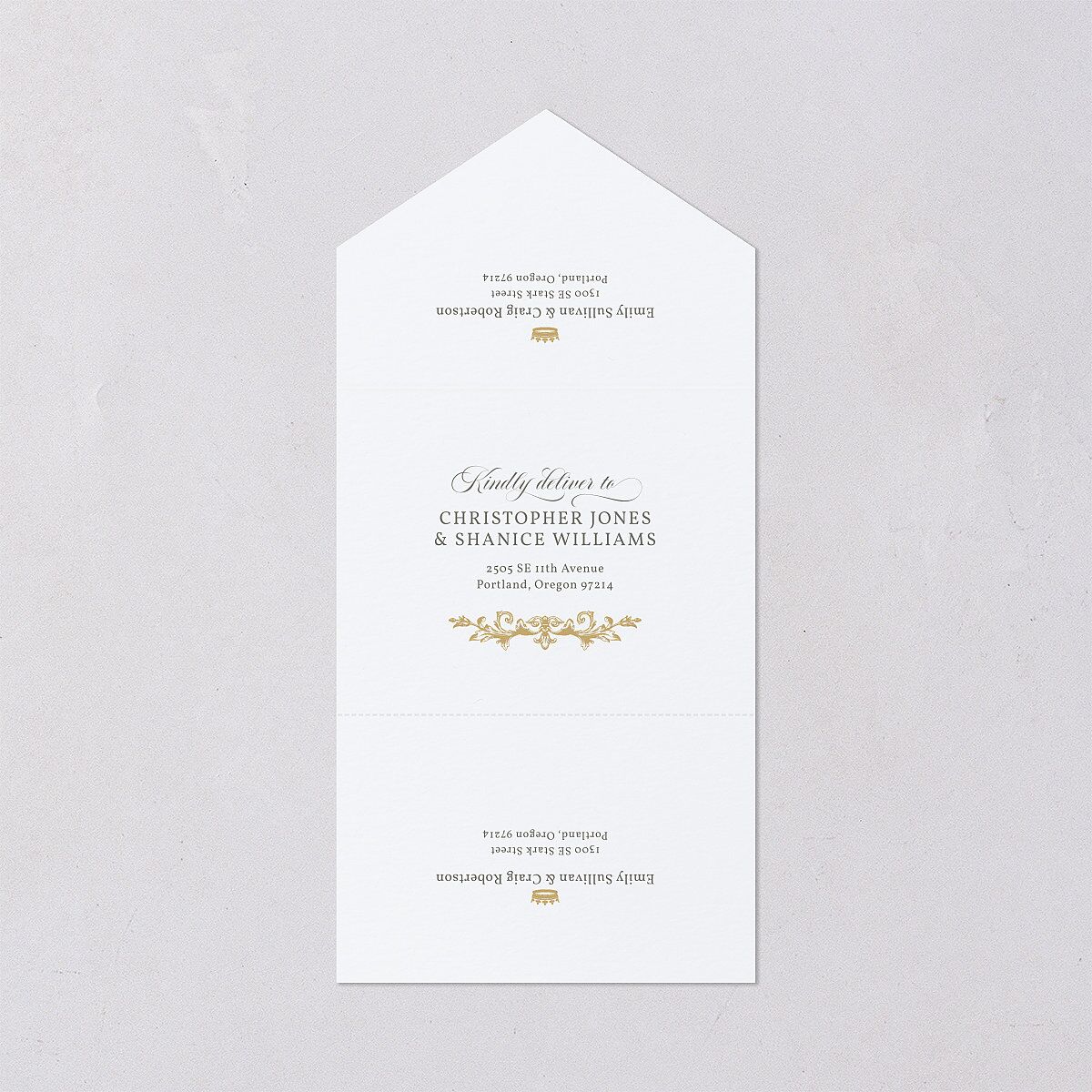 Vintage Regency Monogram Frame All-in-One Wedding Invitations Pure White Signature Light Both Recipient and Return Addresses No