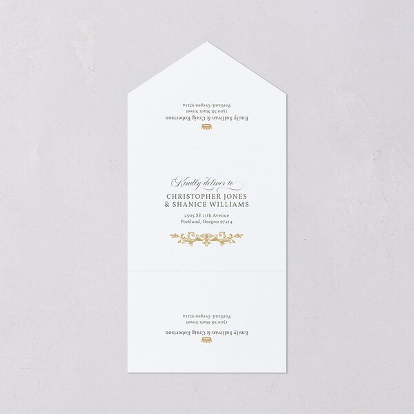 Vintage Regency Monogram Frame All-in-One Wedding Invitations Pure White Signature Light Both Recipient and Return Addresses No
