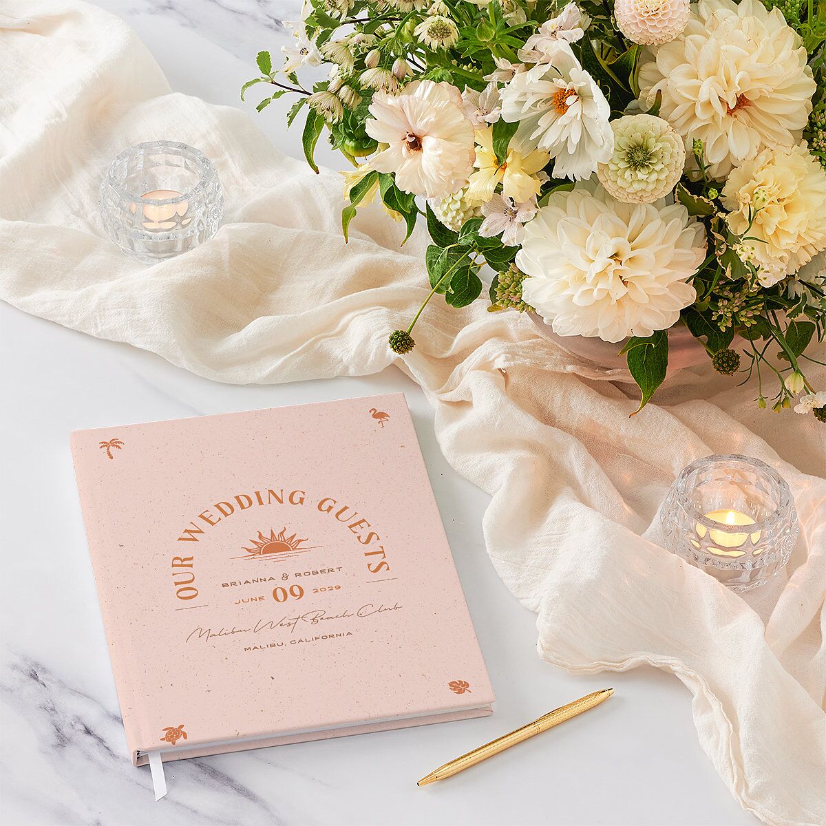 Beach Party Wedding Guest Book Pink Cotton