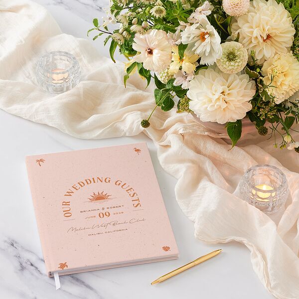 Beach Party Wedding Guest Book Pink Cotton
