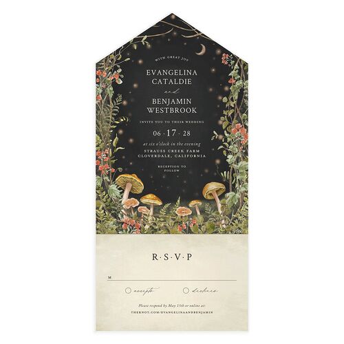 Mushroom Garden Fairytale All-in-One Wedding Invitations Marigold Signature Light Both Recipient and Return Addresses No