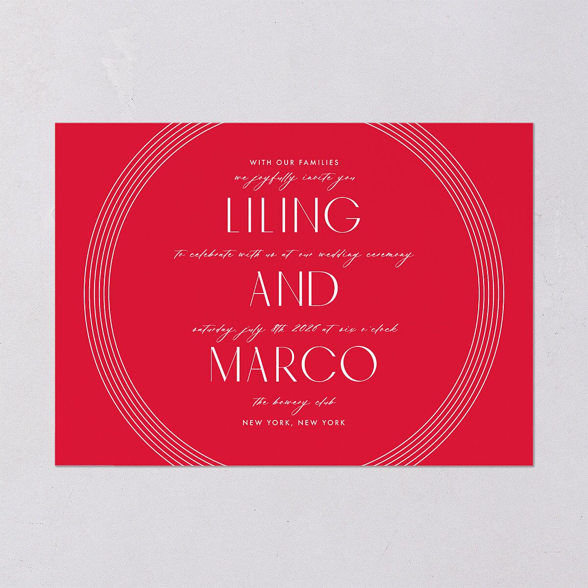 Chinese Lucky Circle Wedding Invitations  True Red Signature Blank No Standard