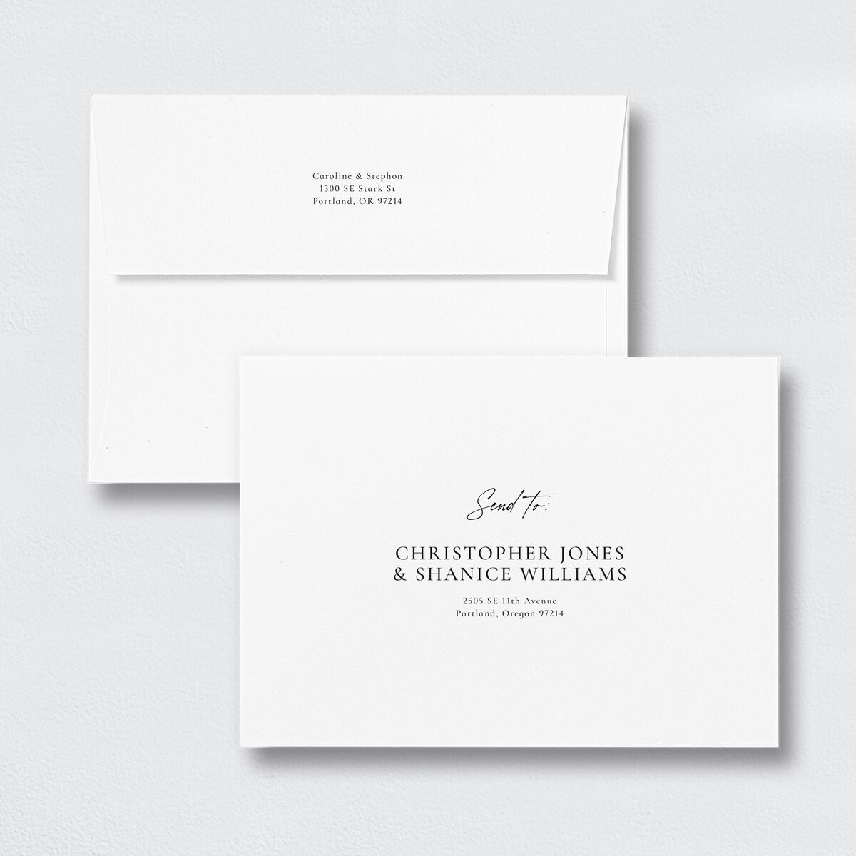 Simple Square Save The Date Card Envelopes Pure White White Standard Both Recipient and Return Addresses