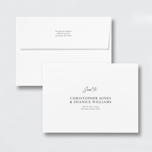 Simple Square Save The Date Card Envelopes Pure White White Standard Both Recipient and Return Addresses