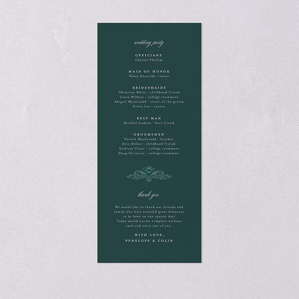 Glamorous Crown Monogram Crest Wedding Programs by Bridgerton Gold Deep Lake Signature