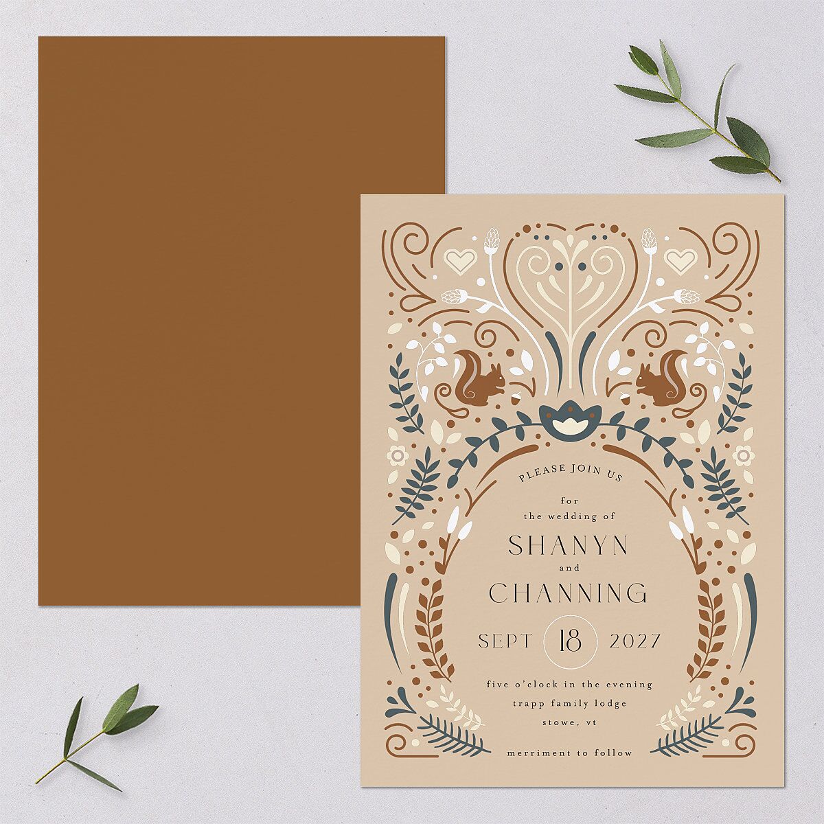 Nordic Folk Wedding Invitations Latte Signature Blank No Standard