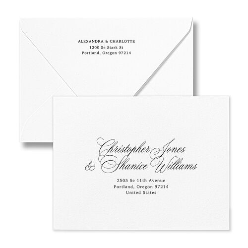 Elegant Old Money Script Photo Save the Date Magnet Euro Envelopes White Pure White Both Recipient and Return Addresses Luxe Signature