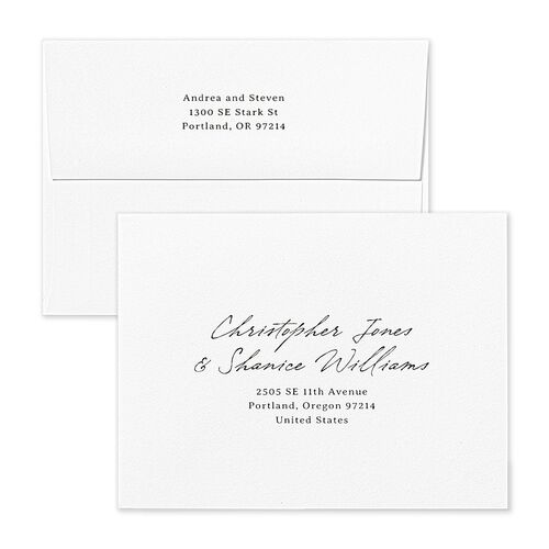 Elegant Mountain Monogram Save the Date Magnet Envelopes Dark Green White Both Recipient and Return Addresses Signature Standard