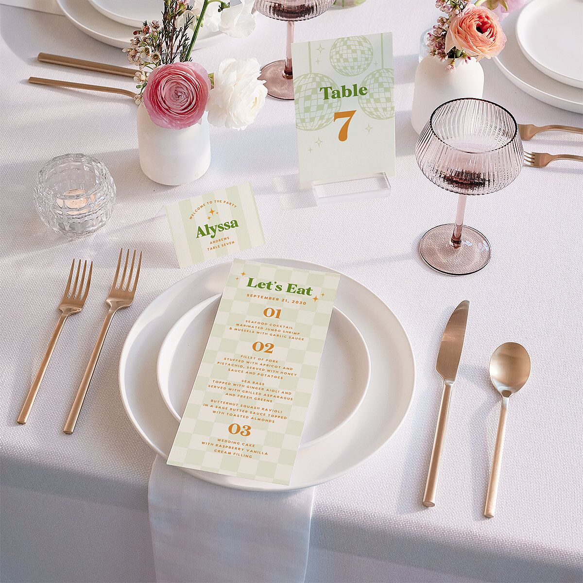 Colorful Retro Stripes Place Cards Sea Foam Signature