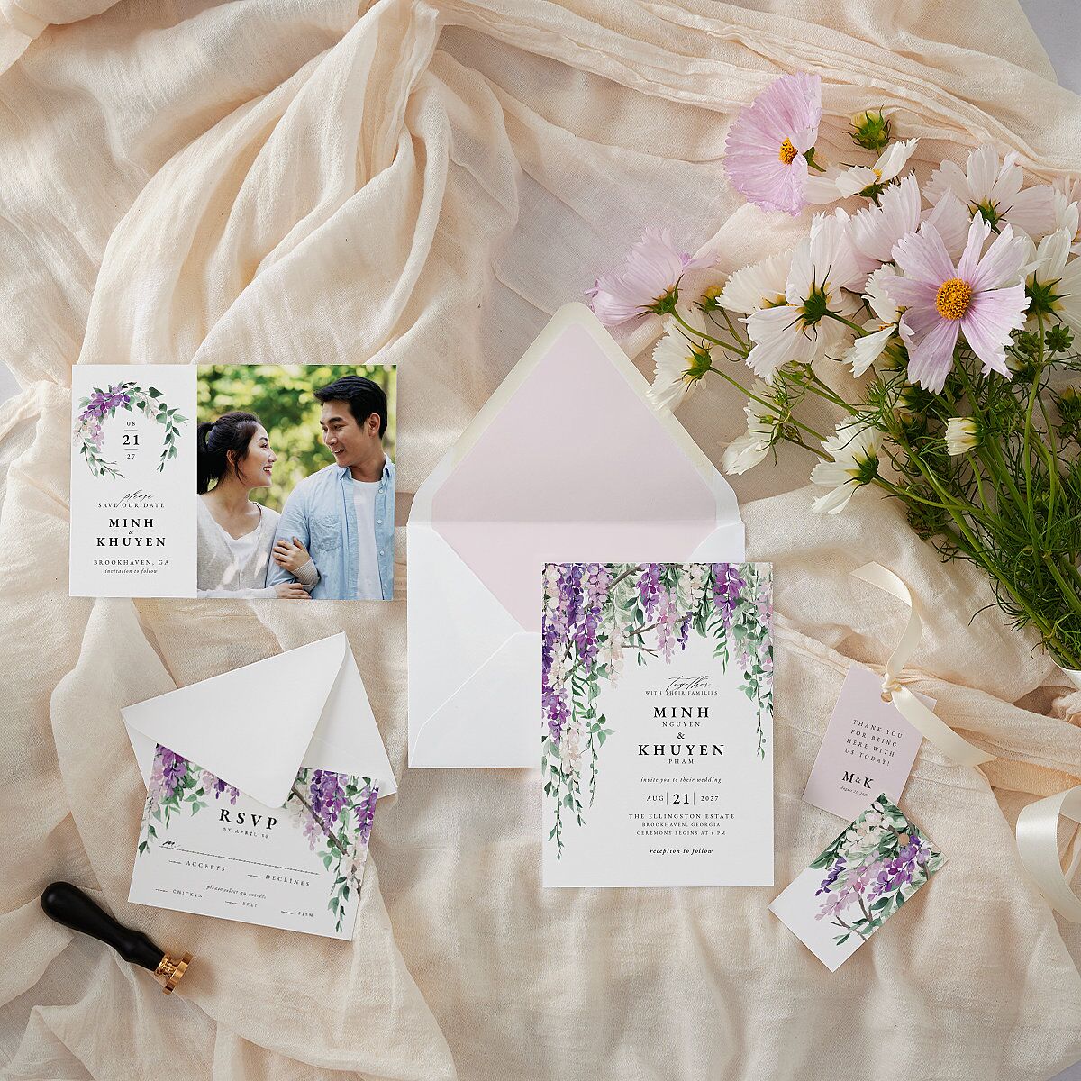 Romantic Wisteria Favor Gift Tags Purple Petal Signature