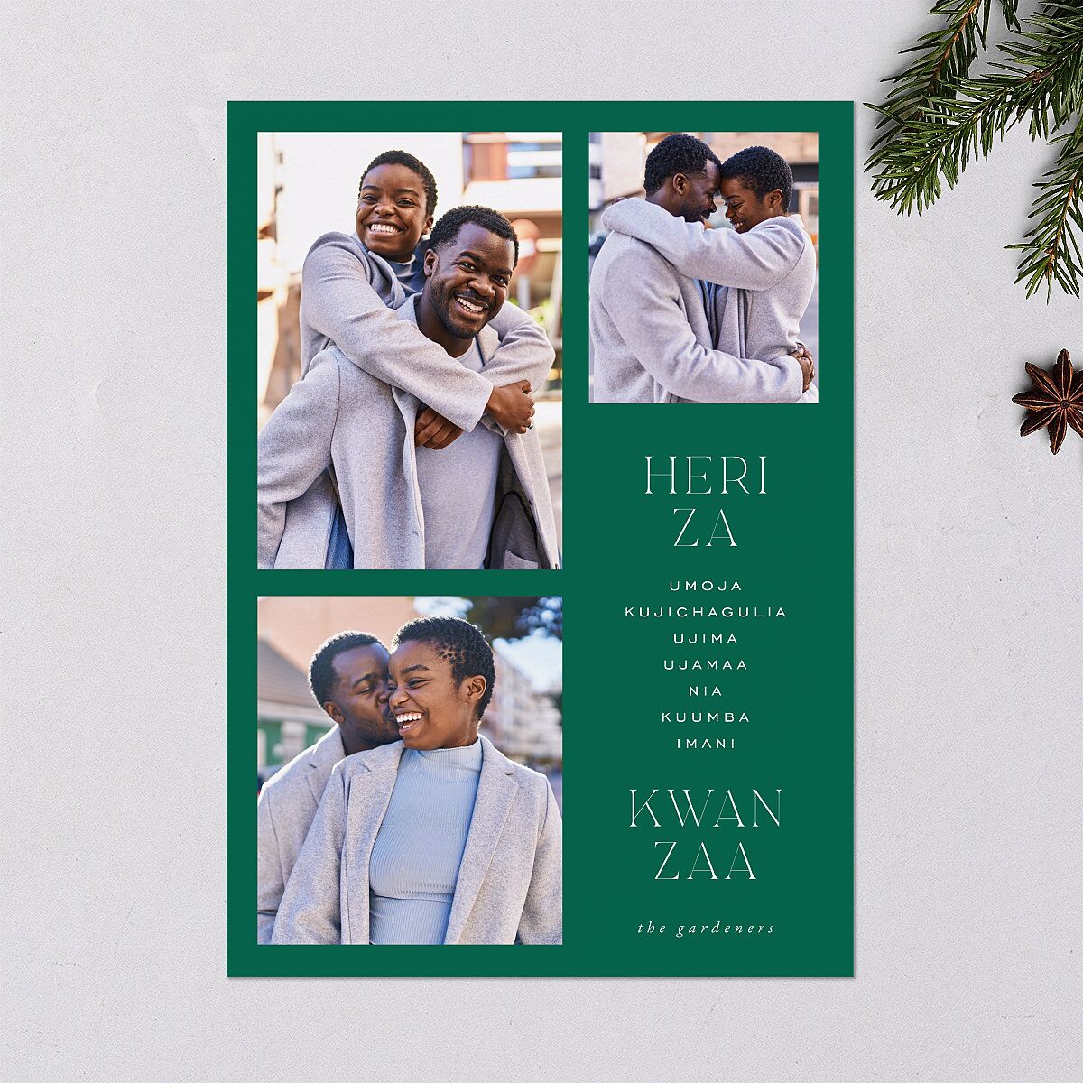 Kwanzaa Grid Holiday Cards Emerald Signature Blank Portrait Standard
