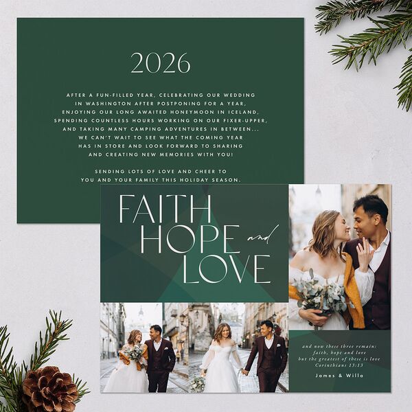 Faith Hope Love Holiday Cards Hunter Green Signature Blank Standard Landscape