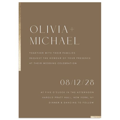 Bar Accent Wedding Invitations Gold Sepia Signature Blank No Standard