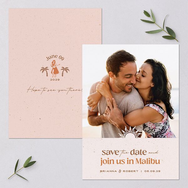 Beach Party Save The Date Cards Pink Cotton Signature smooth Blank No Standard