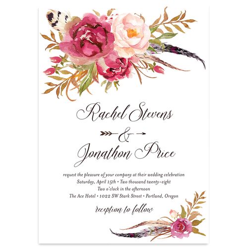 Bohemian Floral Wedding Invitations Raspberry Signature Blank No Standard