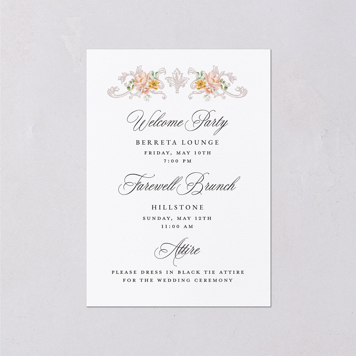 Elegant Floral Regency Wedding Enclosure Cards Pink Cotton Signature Standard