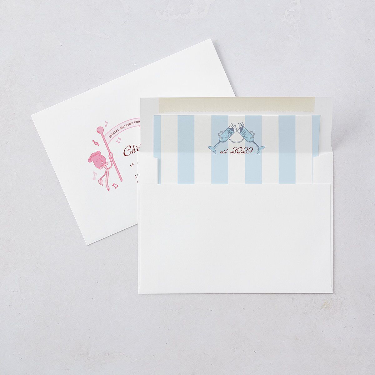 Whimsical Retro Cartoon Wedding Invitations Baby Blue Signature Blank No Standard