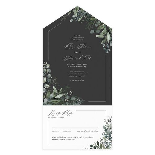 Gorgeous Greenery All-in-One Wedding Invitations Charcoal Signature Light Both Recipient and Return Addresses No