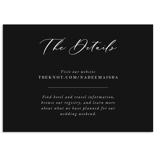 Timeless Script Wedding Event Detail Cards Midnight Signature Standard
