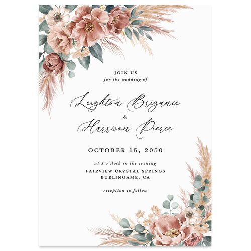 Pampas and Eucalyptus Floral Wedding Invitations Desert Rose Signature Blank No Standard