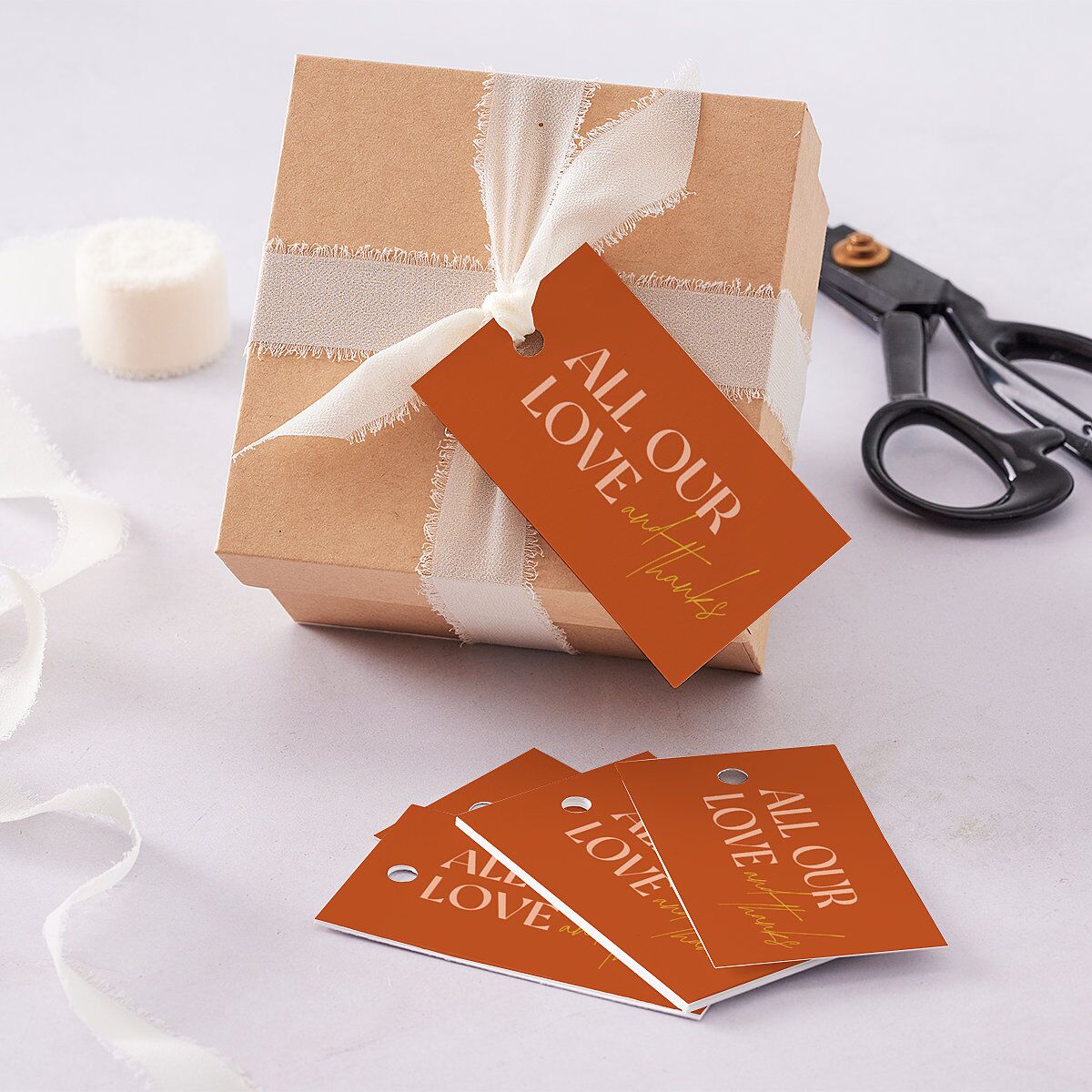 Wedding of the Century Favor Gift Tags Burnt Orange Signature