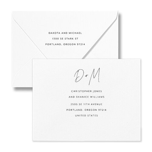 Signatures Save the Date Petite Card Euro Envelopes White Midnight Both Recipient and Return Addresses Luxe Signature