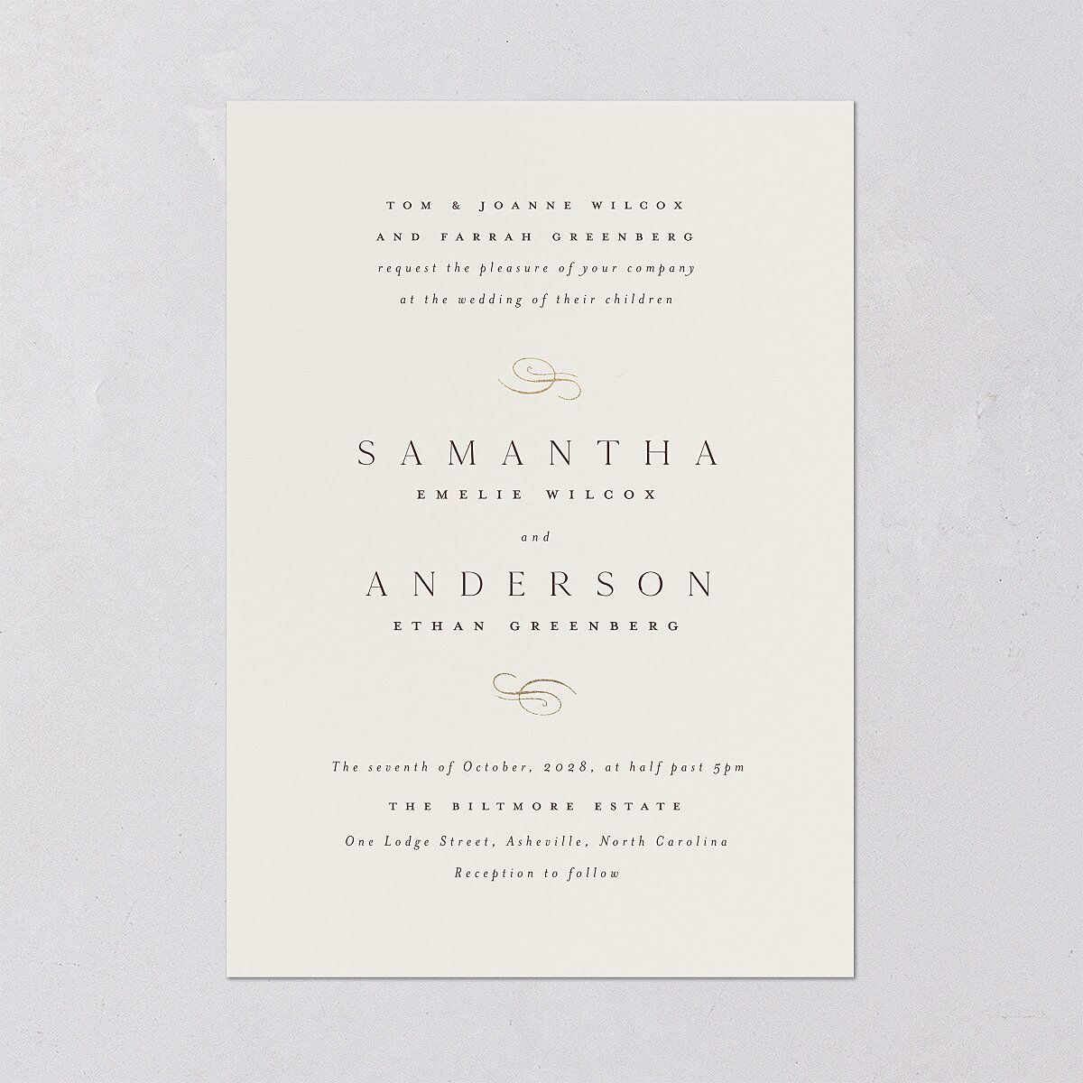 Flourishing Love Wedding Invitations Gold Sepia Signature Blank No Standard