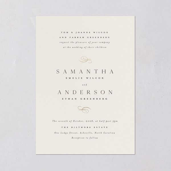 Flourishing Love Wedding Invitations Gold Sepia Signature Blank No Standard
