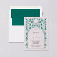 Peacock Nouveau Rehearsal Dinner Invitations Linen Signature Blank Standard