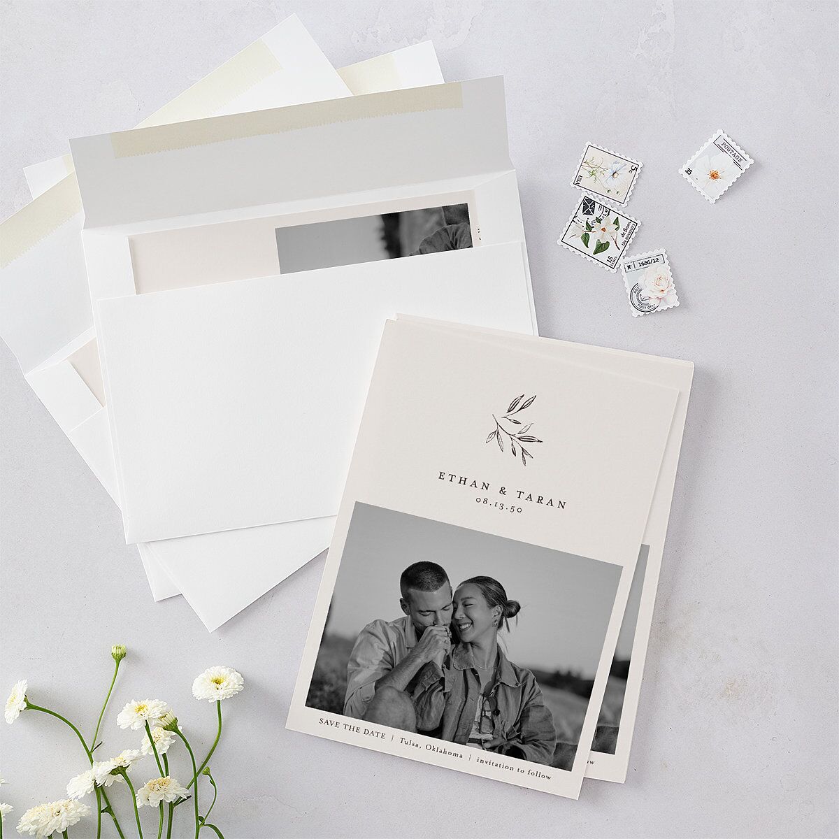 Minimal Leaves Save The Date Cards — view 5