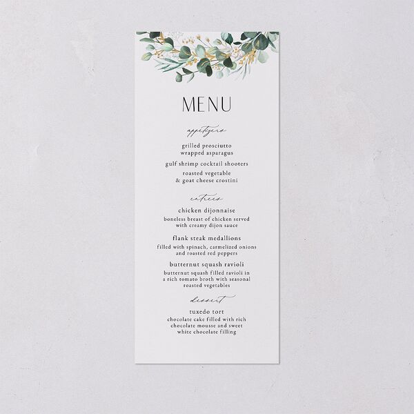 Timeless Floral Hoop Foil Menus Gold Pure White Signature